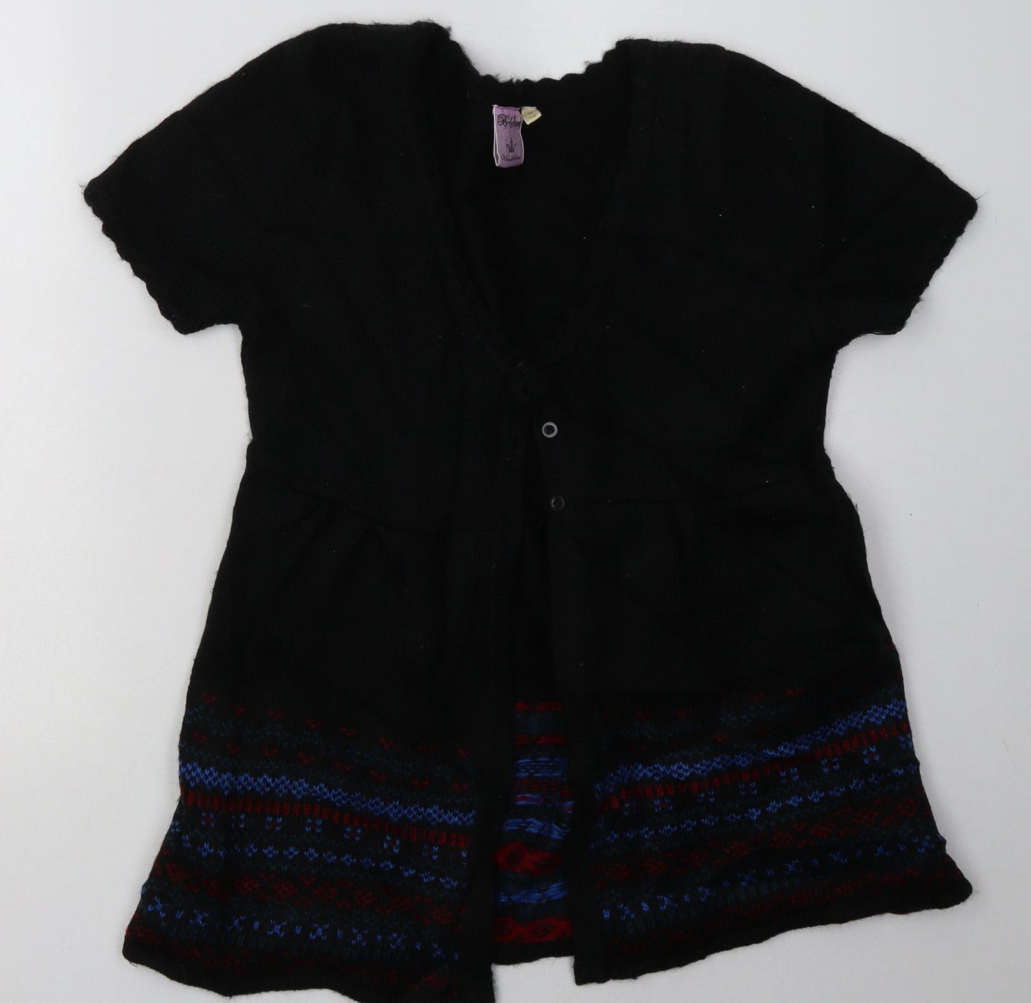 b soul Womens Black V-Neck Geometric Acrylic Cardigan Jumper Size M