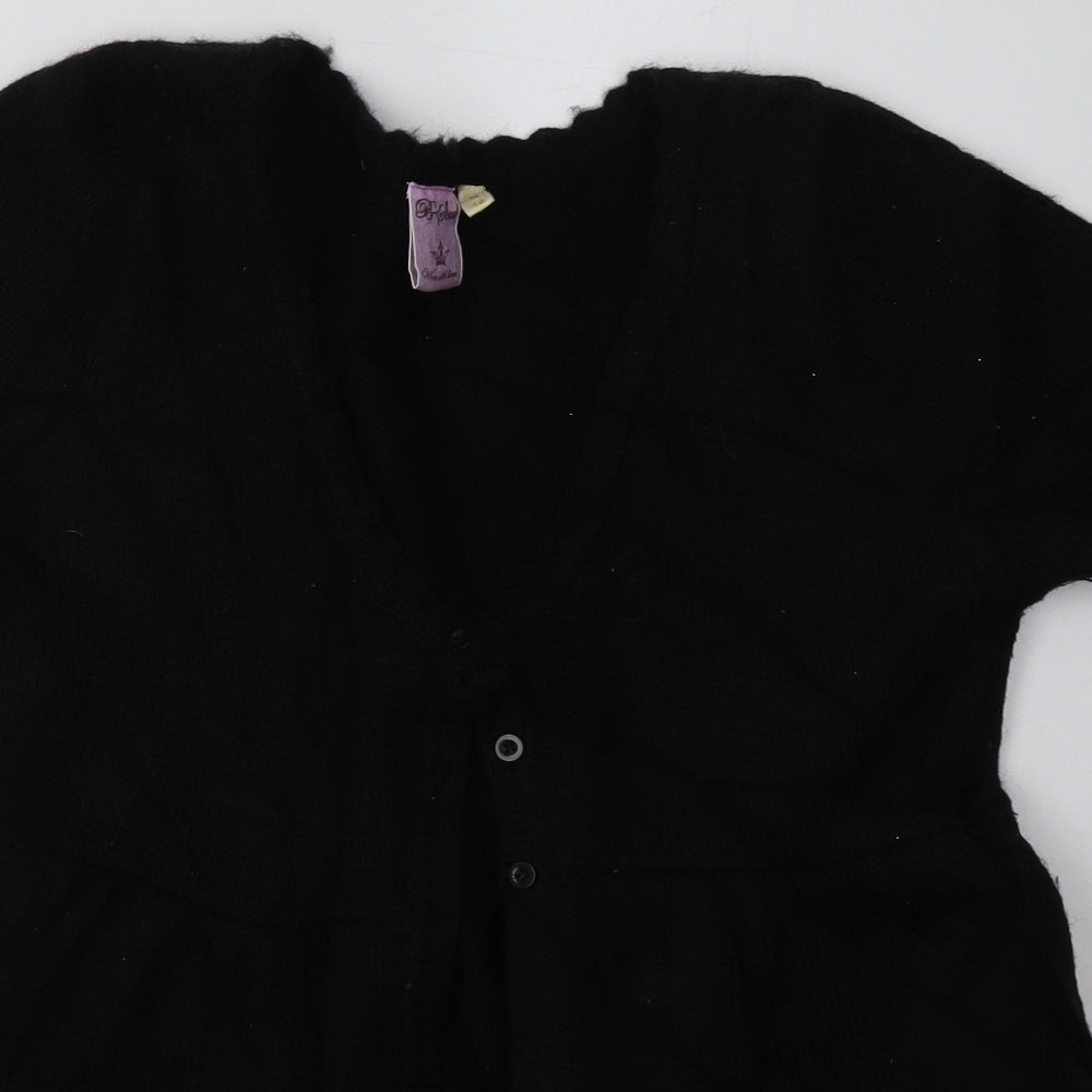 b soul Womens Black V-Neck Geometric Acrylic Cardigan Jumper Size M