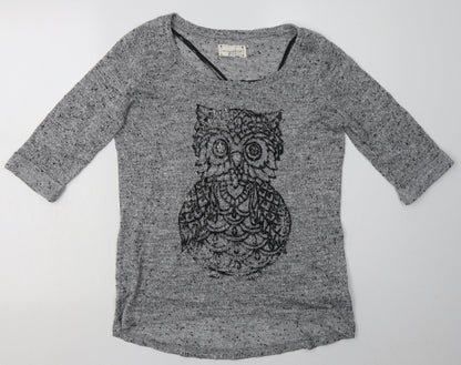 Additional front view of New Look women’s grey animal print polyester pullover sweatshirt, size UK 12, pullover - owl