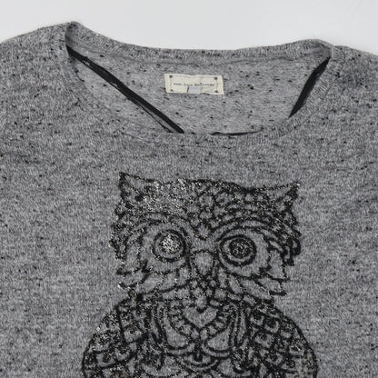 Close-up detail of New Look women’s grey animal print polyester pullover sweatshirt, size UK 12, pullover - owl