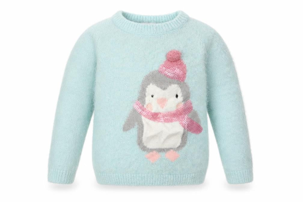 Front view of George girls’ green polyamide pullover sweatshirt, size 2, years pullover - penguin print
