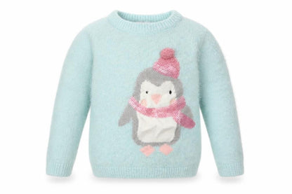 Front view of George girls’ green polyamide pullover sweatshirt, size 2, years pullover - penguin print