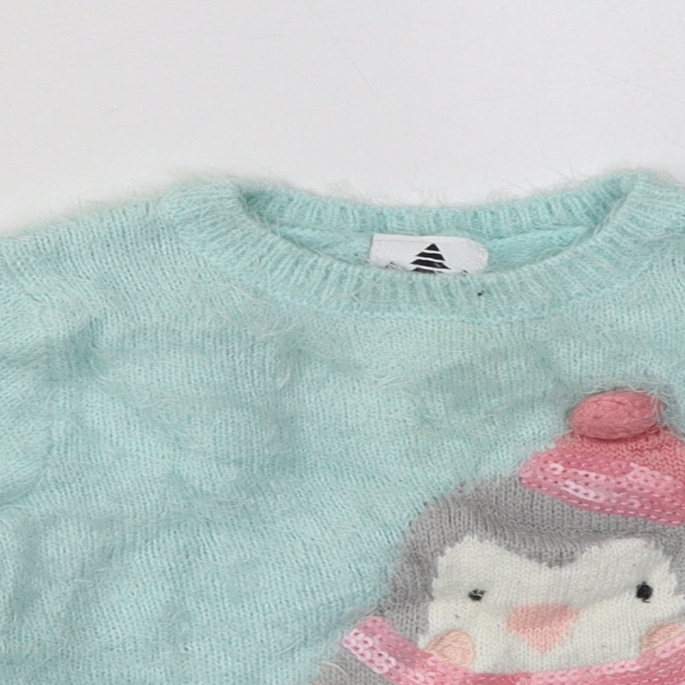 George Girls Green  Polyamide Pullover Sweatshirt Size 2 Years  Pullover - Penguin Print
