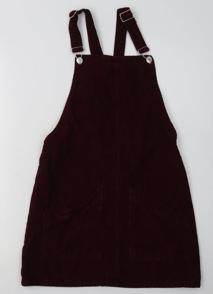 Topshop Womens Red  Cotton Pinafore/Dungaree Dress  Size 8  Square Neck Buckle