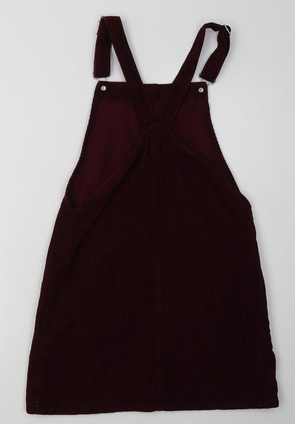 Topshop Womens Red  Cotton Pinafore/Dungaree Dress  Size 8  Square Neck Buckle