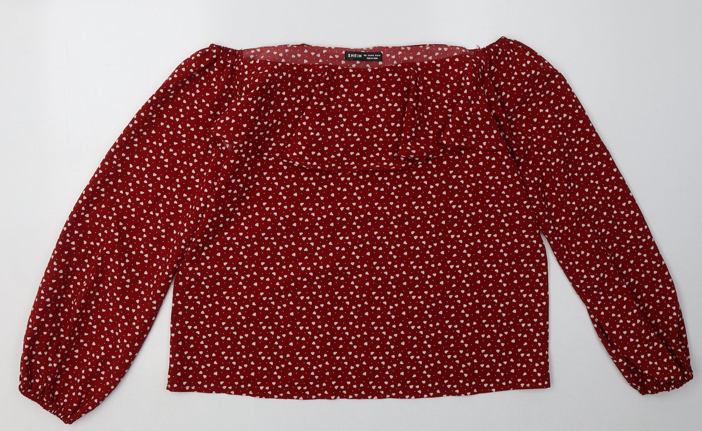 SheIn Womens Red Polka Dot Polyester Basic Blouse Size L Off the Shoulder - Heart Print