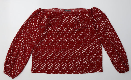 SheIn Womens Red Polka Dot Polyester Basic Blouse Size L Off the Shoulder - Heart Print