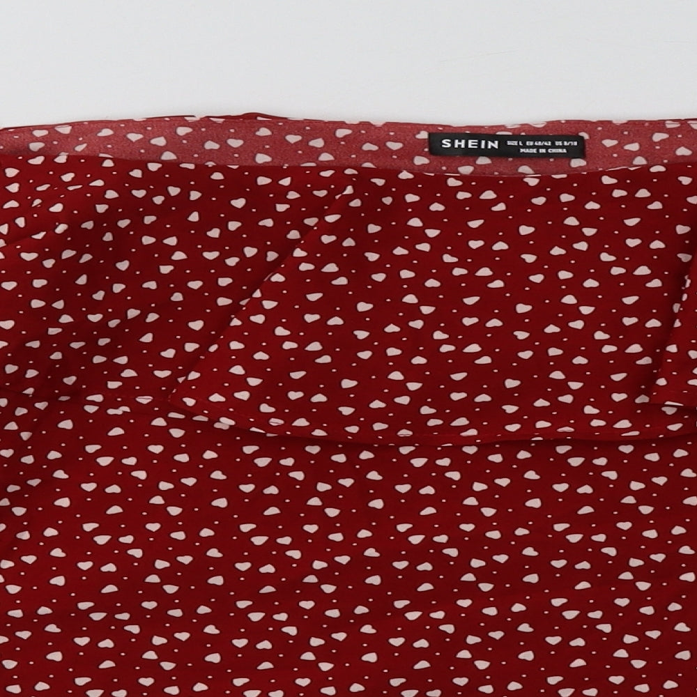 SheIn Womens Red Polka Dot Polyester Basic Blouse Size L Off the Shoulder - Heart Print