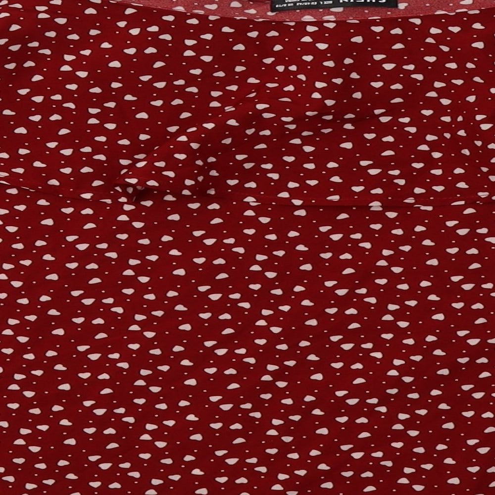 SheIn Womens Red Polka Dot Polyester Basic Blouse Size L Off the Shoulder - Heart Print