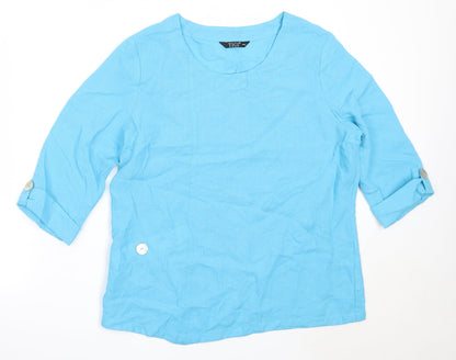 TIGI Womens Blue  Polyamide Basic Blouse Size 10 Round Neck