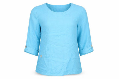 TIGI Womens Blue  Polyamide Basic Blouse Size 10 Round Neck