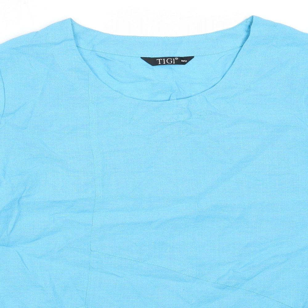 TIGI Womens Blue  Polyamide Basic Blouse Size 10 Round Neck