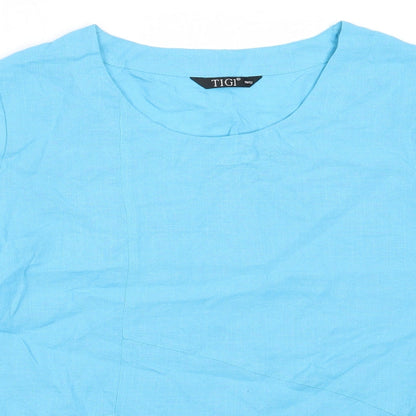 TIGI Womens Blue  Polyamide Basic Blouse Size 10 Round Neck