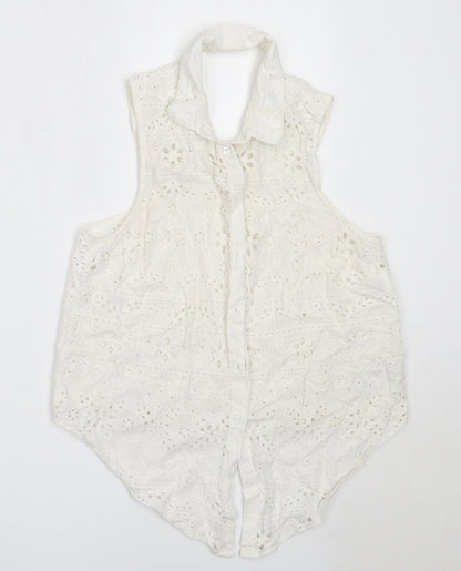 Womens UK Size 12 Topshop White Basic Button-Up