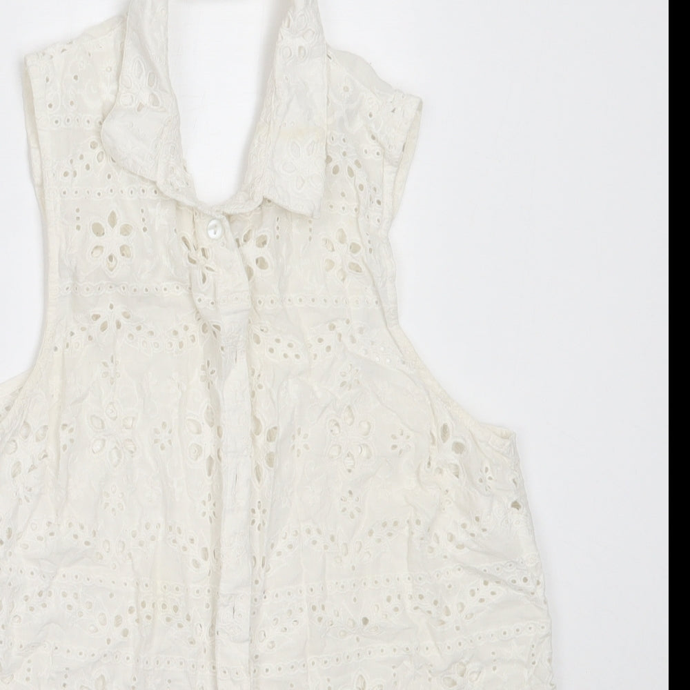 Womens UK Size 12 Topshop White Basic Button-Up