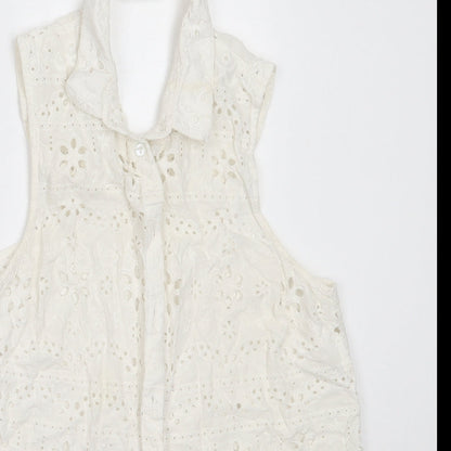 Womens UK Size 12 Topshop White Basic Button-Up