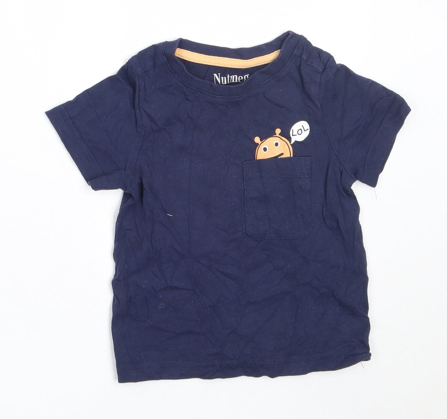 Nutmeg Boys Blue  Cotton Basic T-Shirt Size 12-18 Months Round Neck