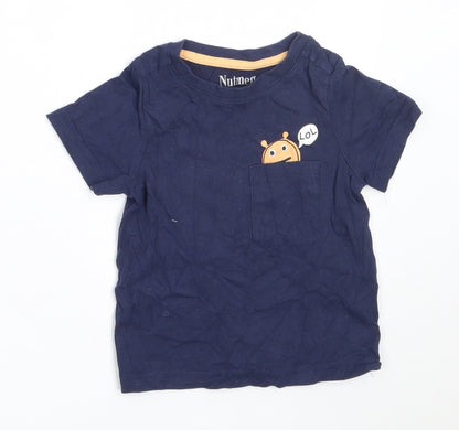 Nutmeg Boys Blue  Cotton Basic T-Shirt Size 12-18 Months Round Neck