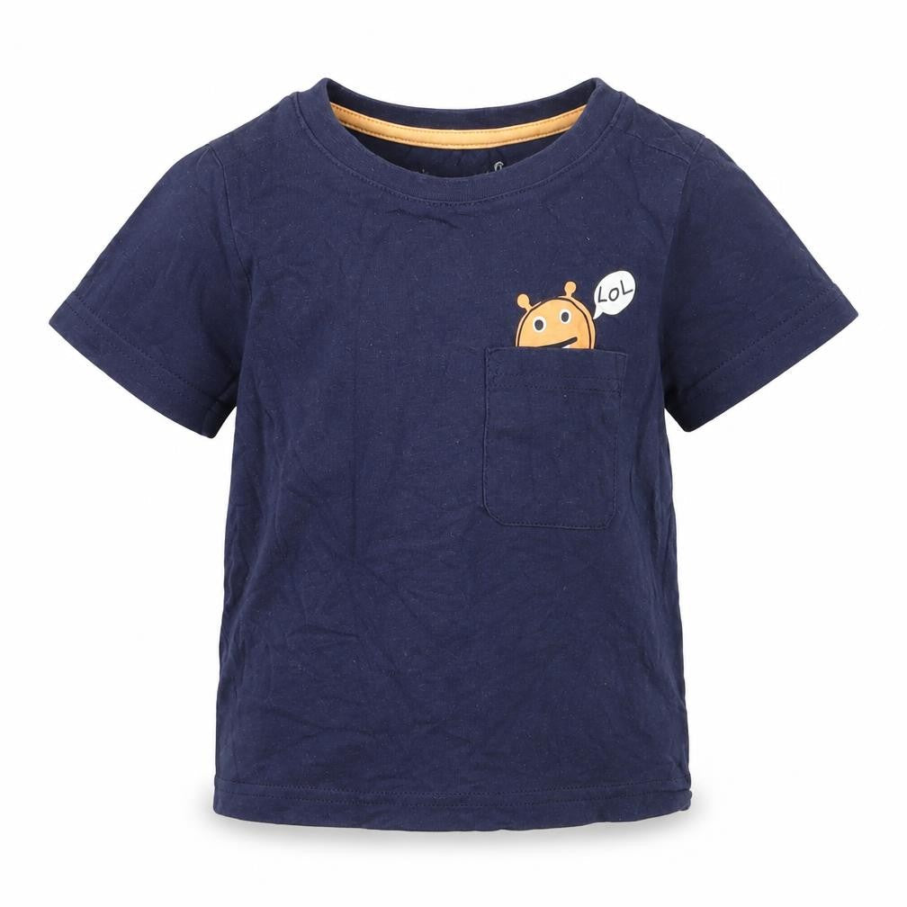 Front view of Nutmeg boys’ blue cotton basic t-shirt, size 12-18, months round neck
