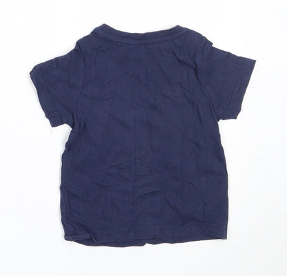 Nutmeg Boys Blue  Cotton Basic T-Shirt Size 12-18 Months Round Neck
