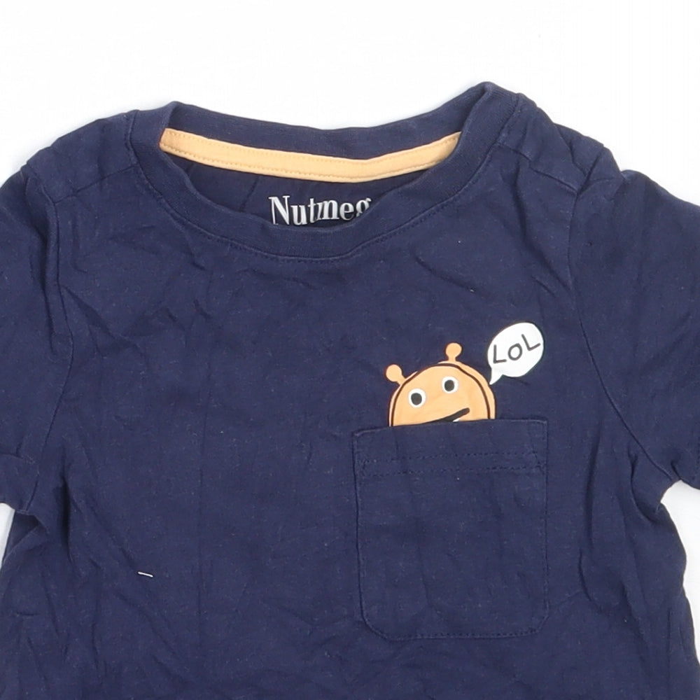 Nutmeg Boys Blue  Cotton Basic T-Shirt Size 12-18 Months Round Neck
