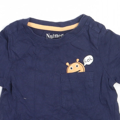 Nutmeg Boys Blue  Cotton Basic T-Shirt Size 12-18 Months Round Neck