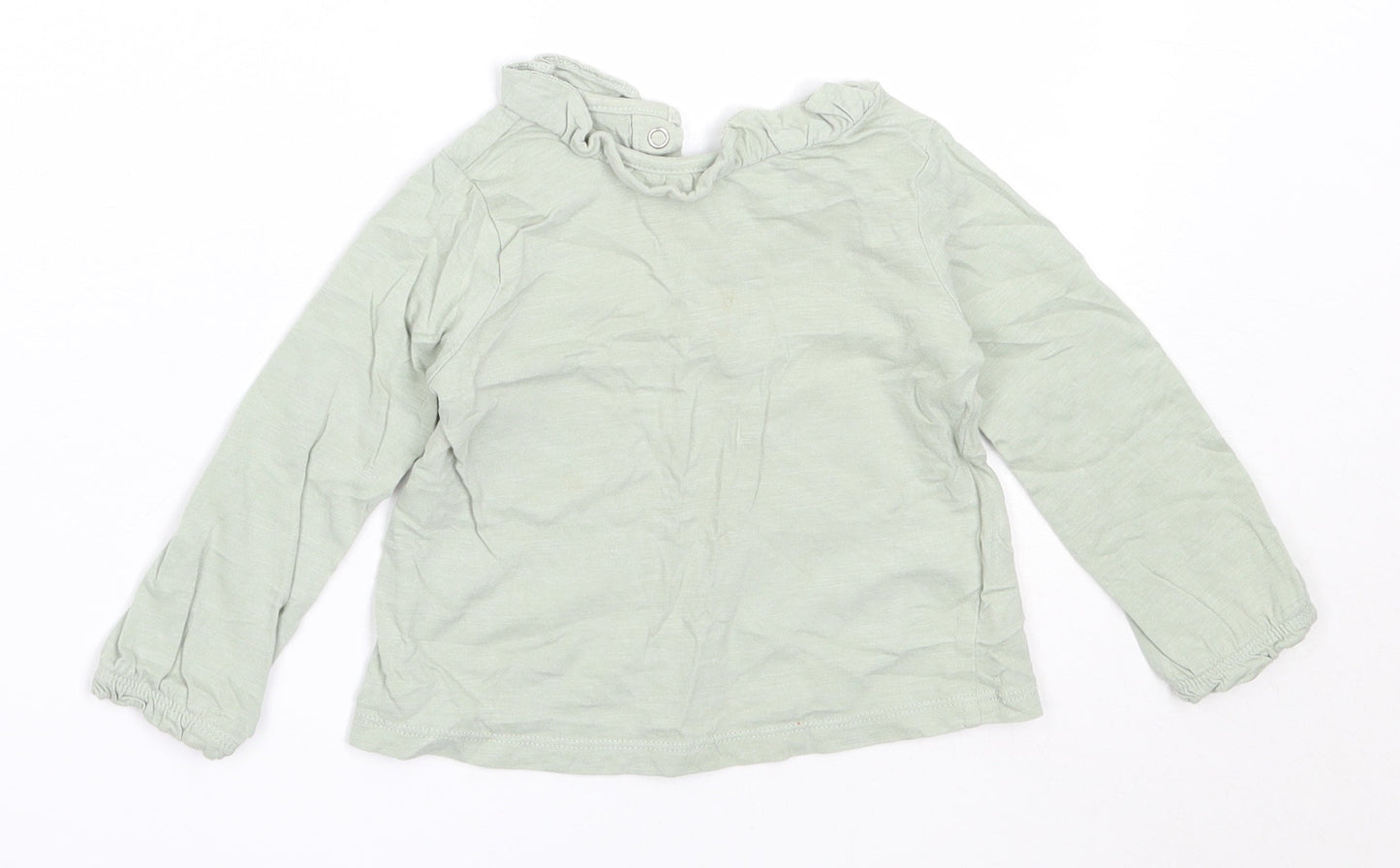 TU Girls Green  Cotton Basic T-Shirt Size 9-12 Months Round Neck