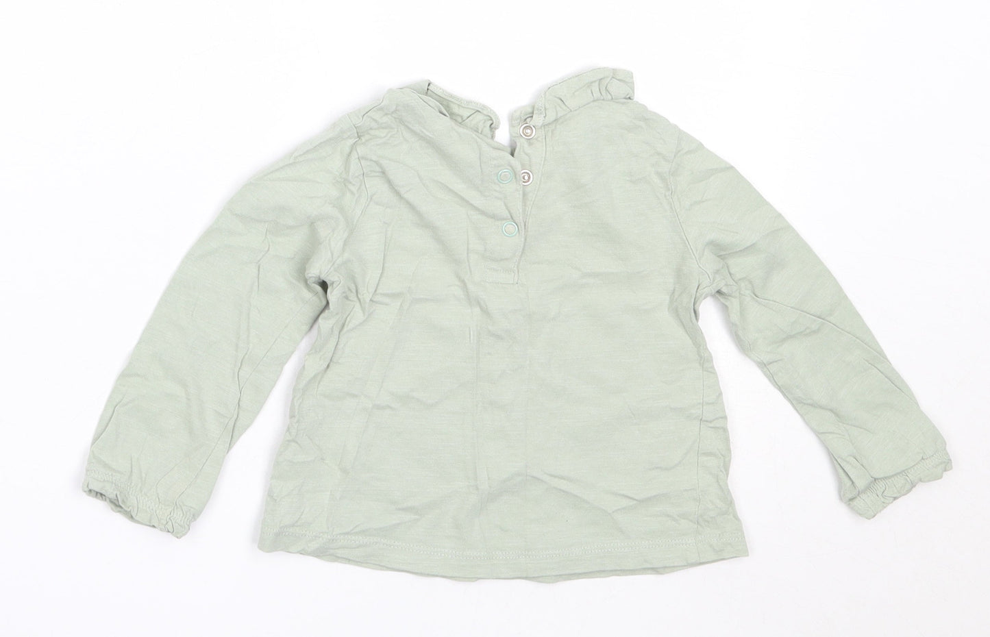 TU Girls Green  Cotton Basic T-Shirt Size 9-12 Months Round Neck