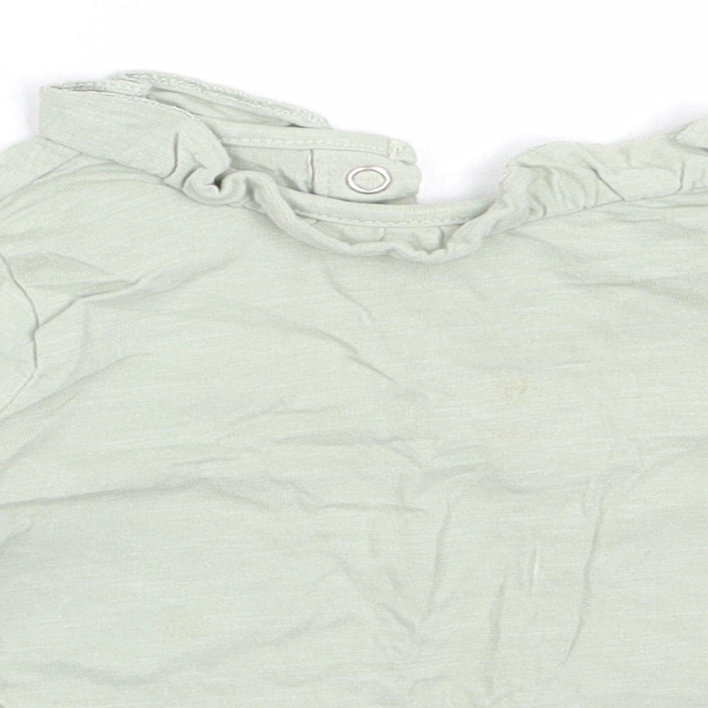 TU Girls Green  Cotton Basic T-Shirt Size 9-12 Months Round Neck