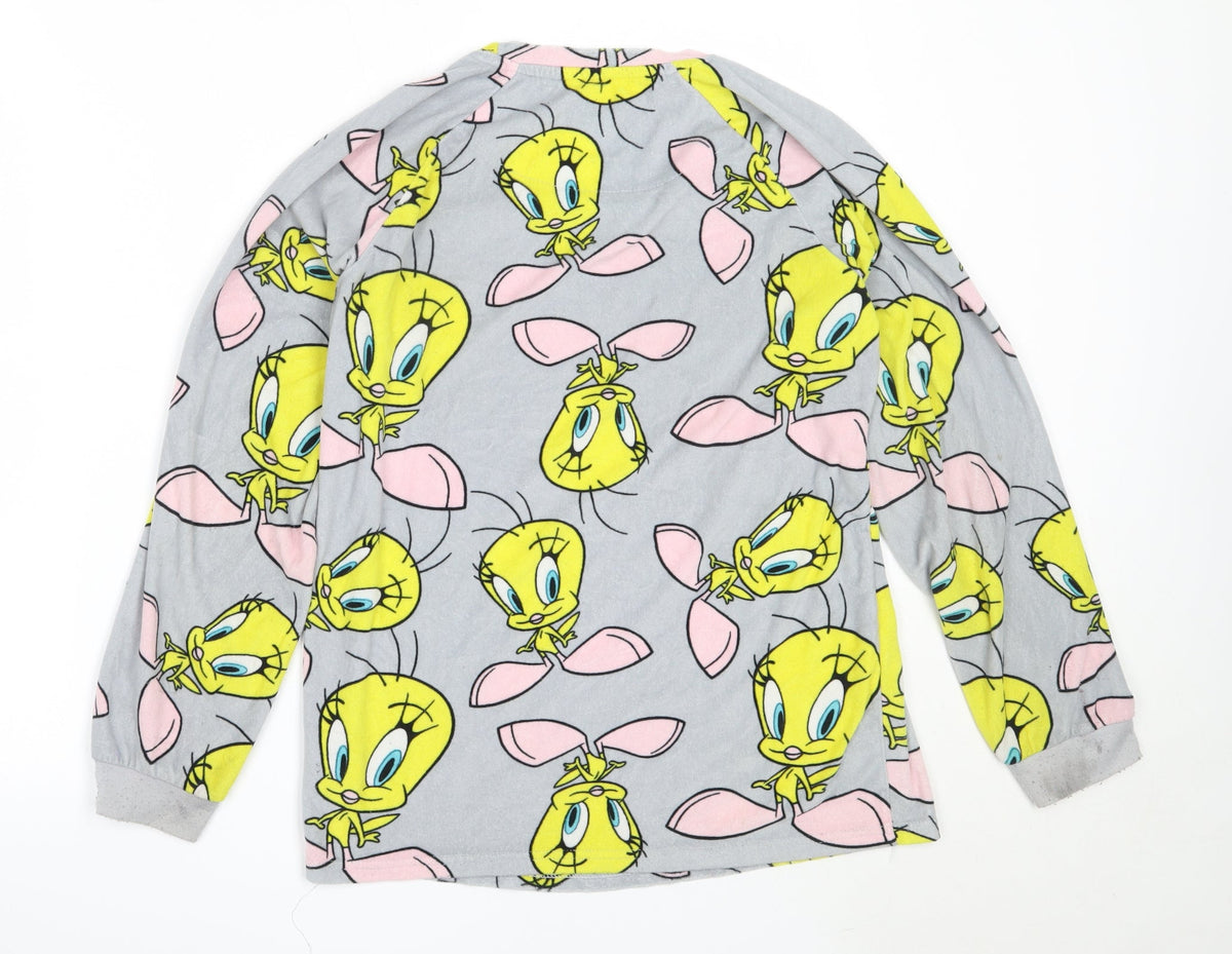 Back view of Primark women’s grey solid polyester top pyjama top, size XS, - looney tunes