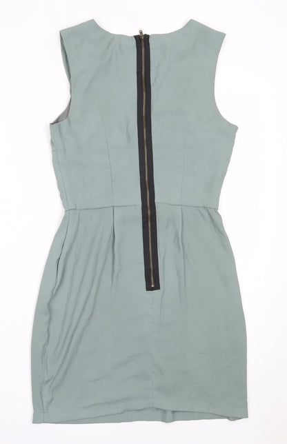 Topshop Womens Green  Polyester Shift  Size 6  Round Neck