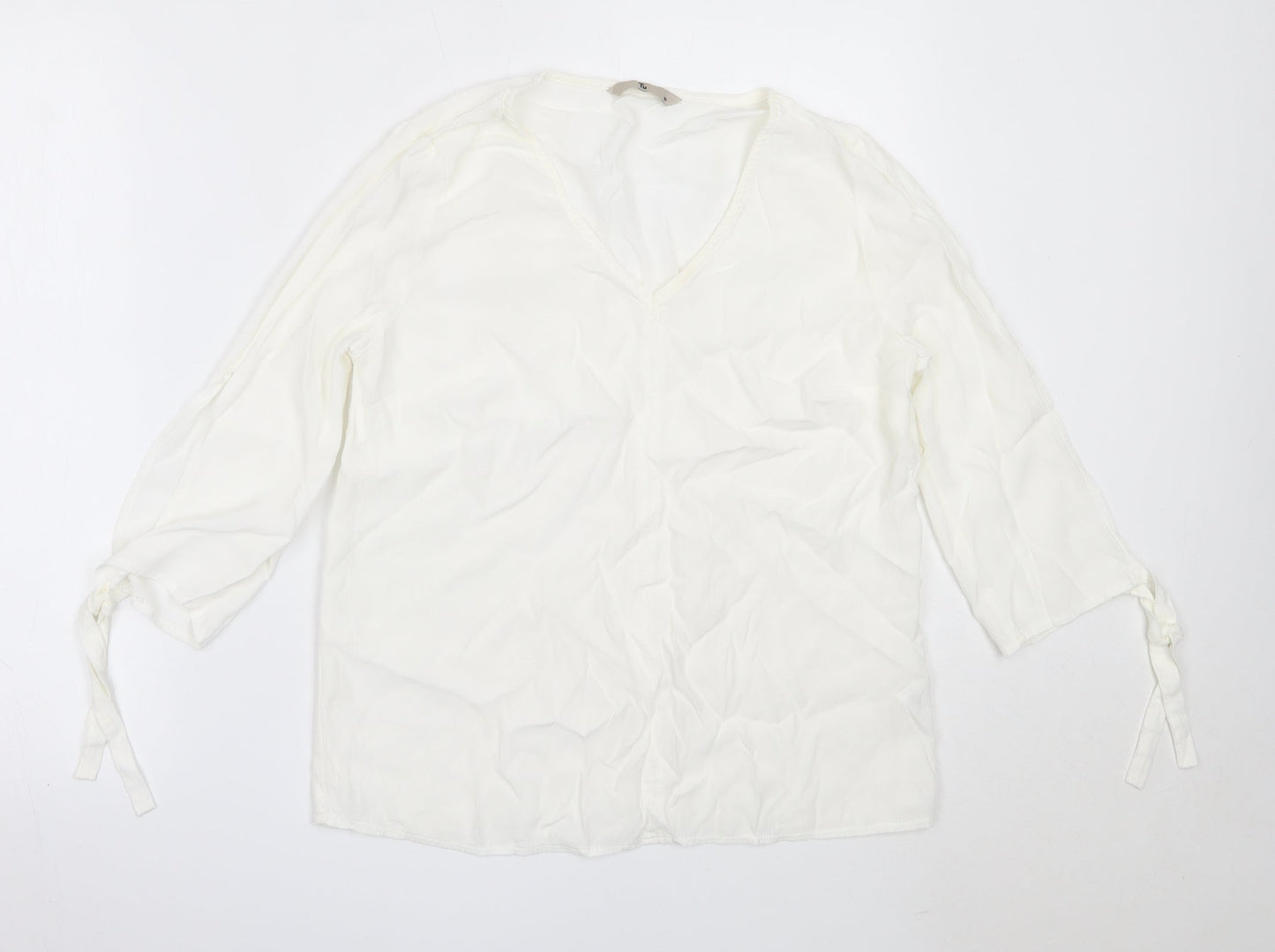 TU Womens White  Viscose Basic Blouse Size 10 V-Neck
