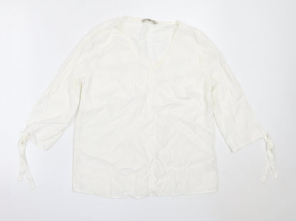 TU Womens White  Viscose Basic Blouse Size 10 V-Neck