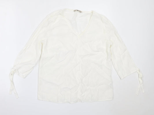 TU Womens White  Viscose Basic Blouse Size 10 V-Neck