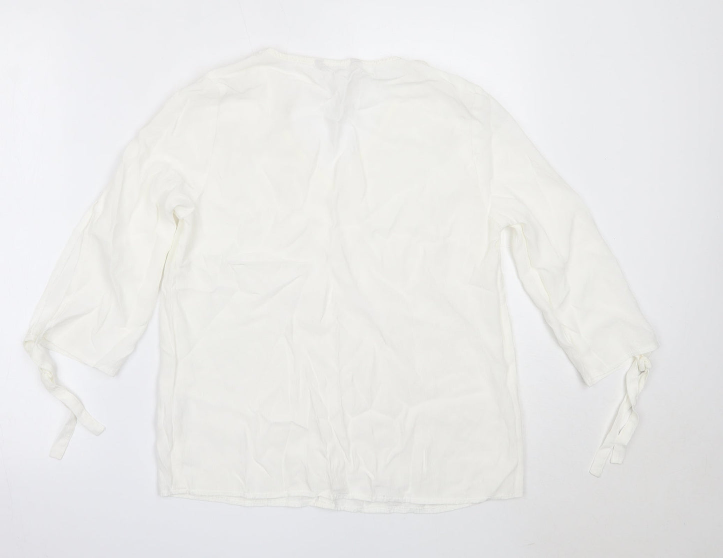 TU Womens White  Viscose Basic Blouse Size 10 V-Neck