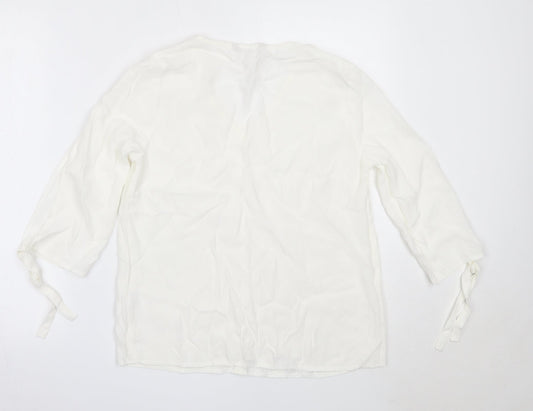 TU Womens White  Viscose Basic Blouse Size 10 V-Neck