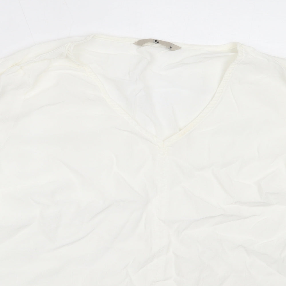 TU Womens White  Viscose Basic Blouse Size 10 V-Neck