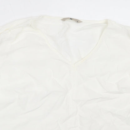 TU Womens White  Viscose Basic Blouse Size 10 V-Neck