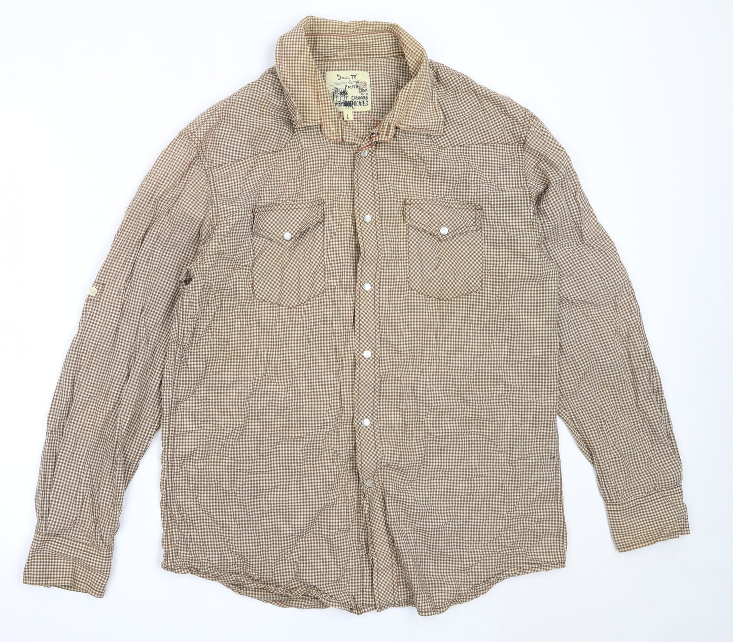 Mens UK Size L Matalan Brown  Button-Up Long Sleeve Casual Shirt