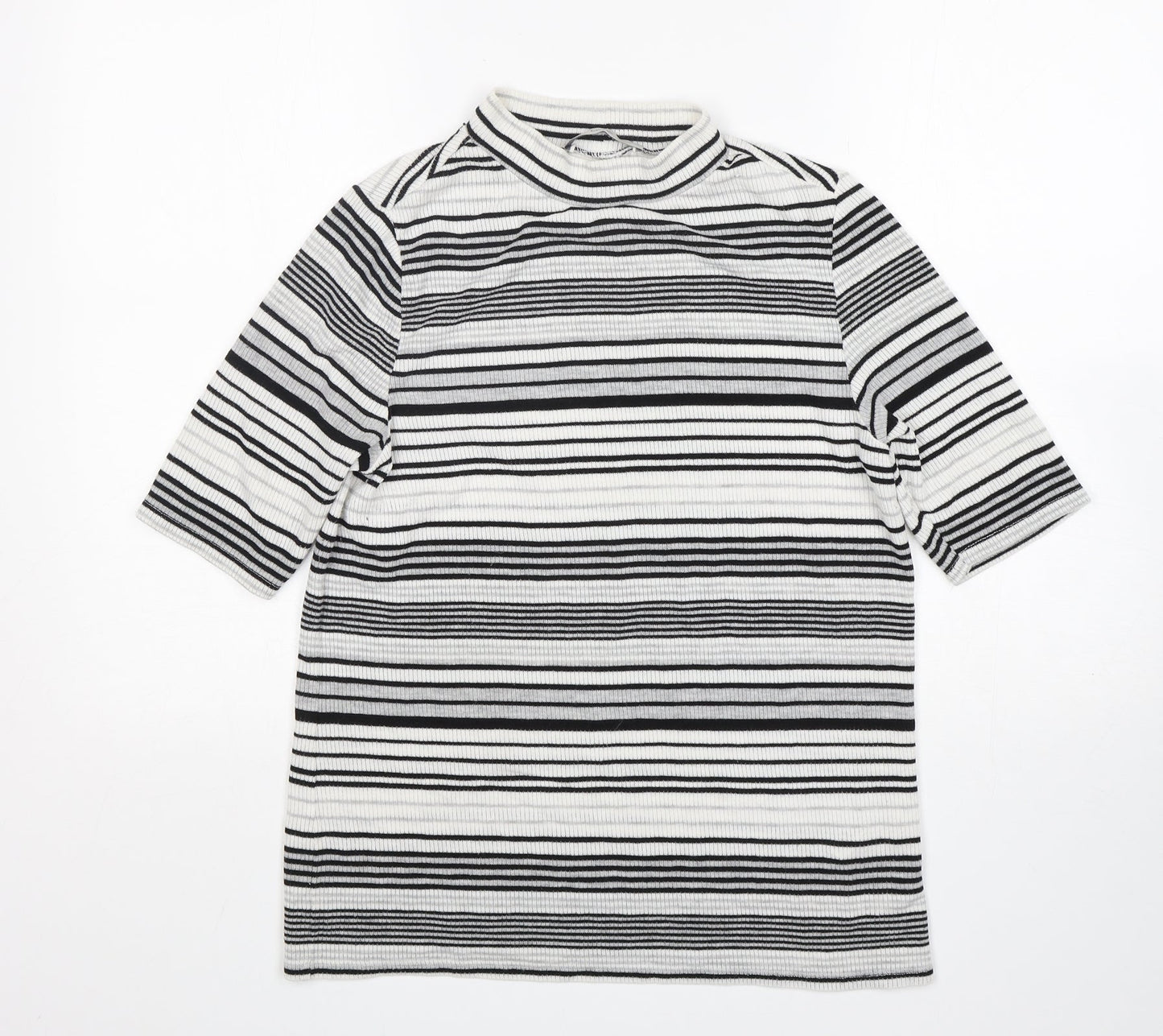 George Womens Grey Round Neck Striped Polyester Pullover Jumper Size 16