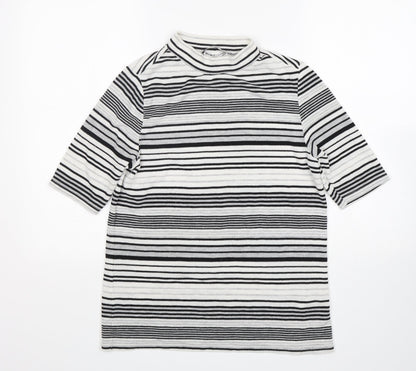 George Womens Grey Round Neck Striped Polyester Pullover Jumper Size 16