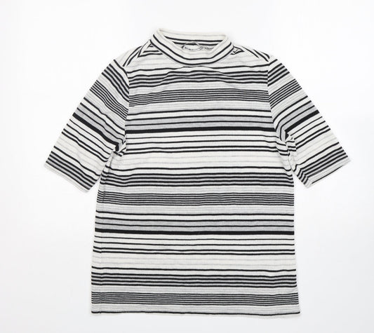 George Womens Grey Round Neck Striped Polyester Pullover Jumper Size 16