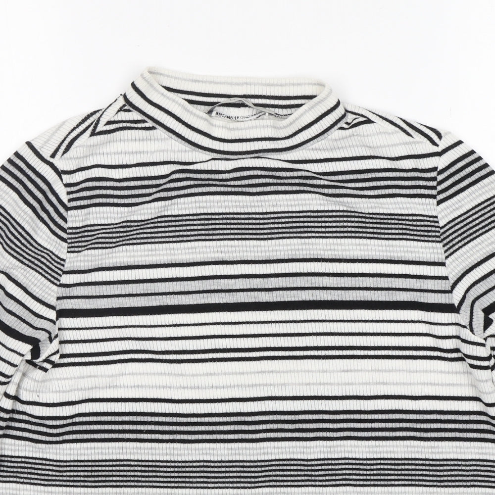 George Womens Grey Round Neck Striped Polyester Pullover Jumper Size 16