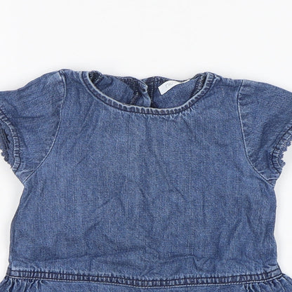 NEXT Girls Blue  Cotton A-Line  Size 9-12 Months  Round Neck