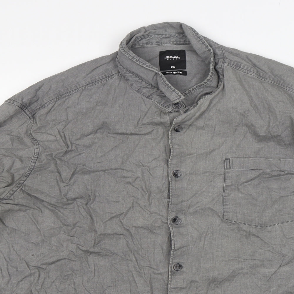 Mens UK Size 2XL Burton Grey  Button-Up Long Sleeve Casual Shirt