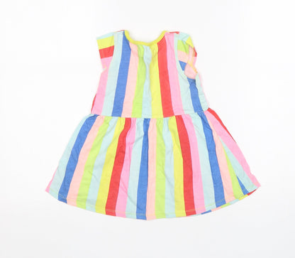 E-vie Girls Multicoloured Striped Cotton A-Line  Size 18-24 Months  Round Neck