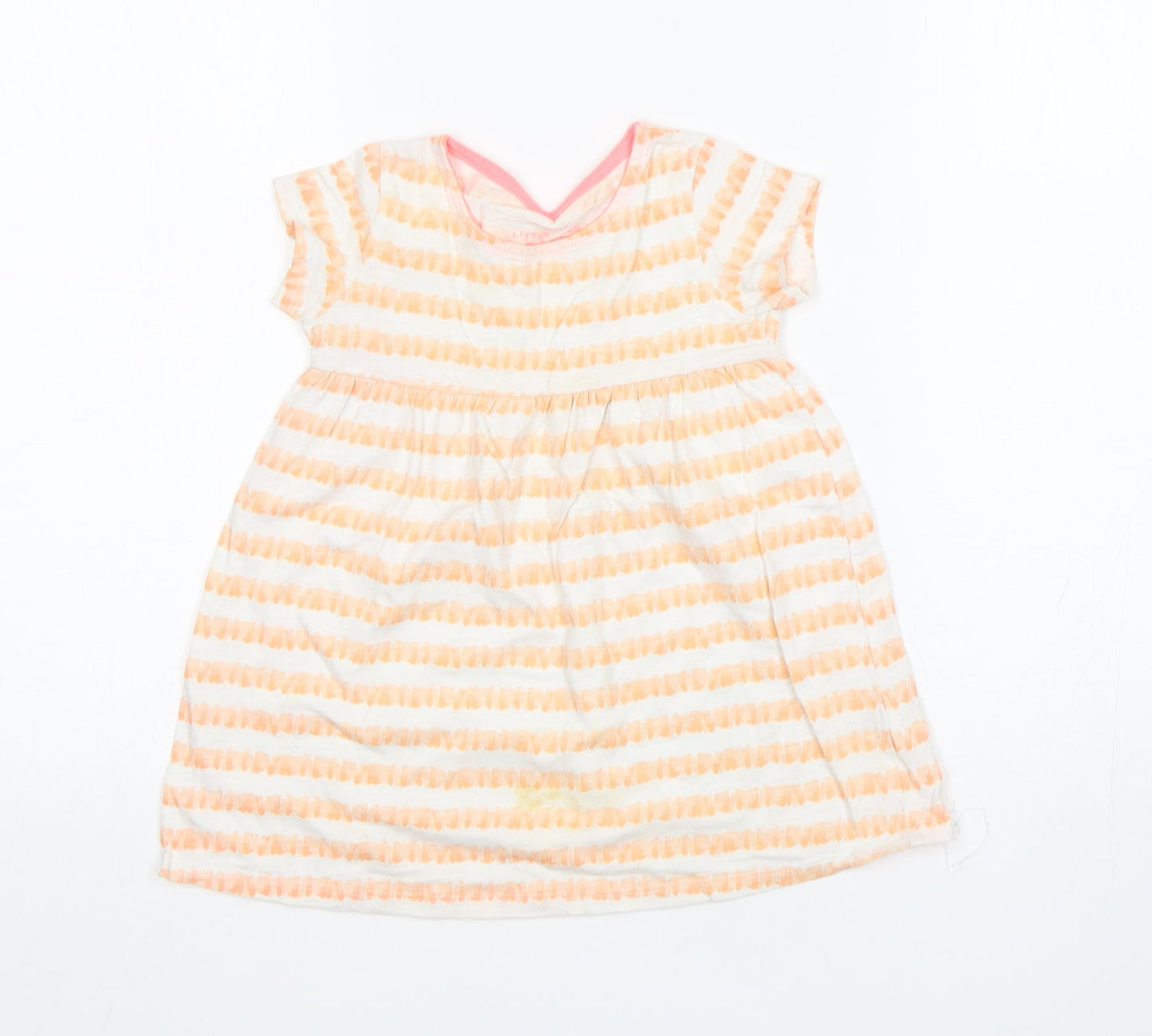 F&F Girls Orange Striped Cotton T-Shirt Dress  Size 12-18 Months  Round Neck