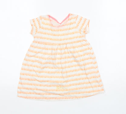 F&F Girls Orange Striped Cotton T-Shirt Dress  Size 12-18 Months  Round Neck