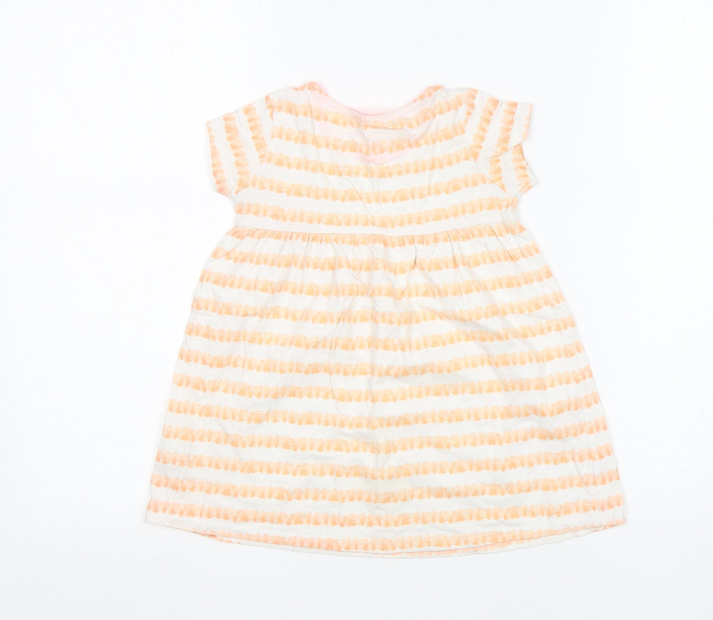 F&F Girls Orange Striped Cotton T-Shirt Dress  Size 12-18 Months  Round Neck