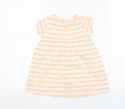 F&F Girls Orange Striped Cotton T-Shirt Dress  Size 12-18 Months  Round Neck